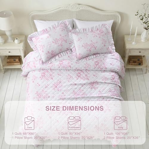 Pink Ruffled Quilt Queen Size with 2 Pillow Shams