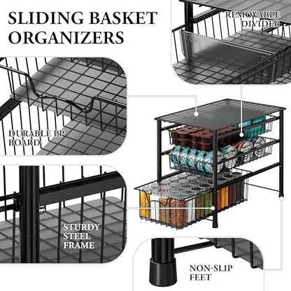 Stackable 3 Tier Sliding Basket Organizer Drawer