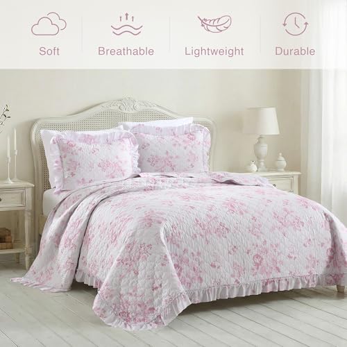 Pink Ruffled Quilt Queen Size with 2 Pillow Shams
