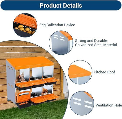 Chicken Nesting Box，6-Hole Nesting Boxes for Chicken Coop with Removable Plastic Egg Tray & Ventilation Holes, Wall Mount/Freestanding Poultry Laying Boxes for Hens, Ducks & Coops Easy Egg Collection