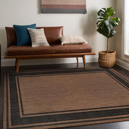 Outdoor Rug 5x7 Modern Bordered Area Rugs for Indoor and Outdoor Patio Deck Porch Garden Waterproof Weather Sun Resistant Washable Outside Carpet (35 Sq Ft)
