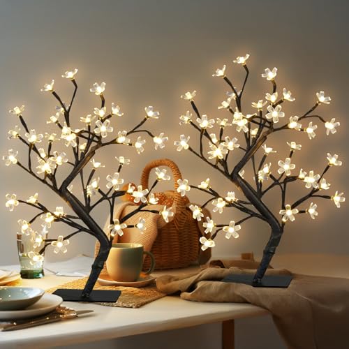 Set of 2 Lighted Cherry Blossom Tree