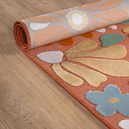 Outdoor Rug 10x14 Large Modern Floral Tropical Area Rugs for Outdoor and Indoor Patio Easy to Clean Non Shedding Living Room Porch Garden Washable Outside Carpet (140 Sq Ft)