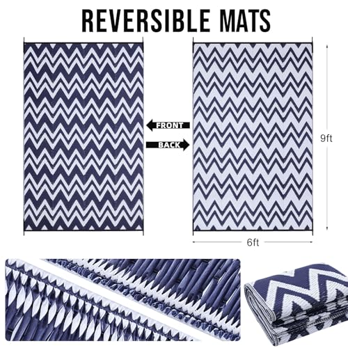 Outdoor Rug 6x9 ft Waterproof Reversible Chevron Mat