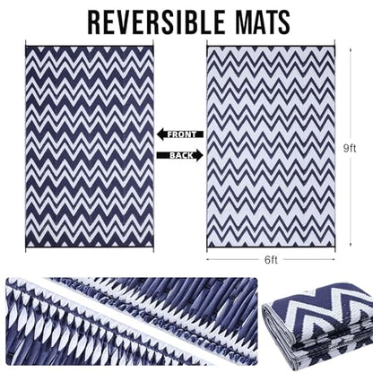 Outdoor Rug 6x9 ft Waterproof Reversible Chevron Mat