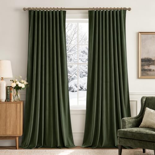 Olive Velvet Pinch Pleat Blackout Curtains W52 X L90 Inches