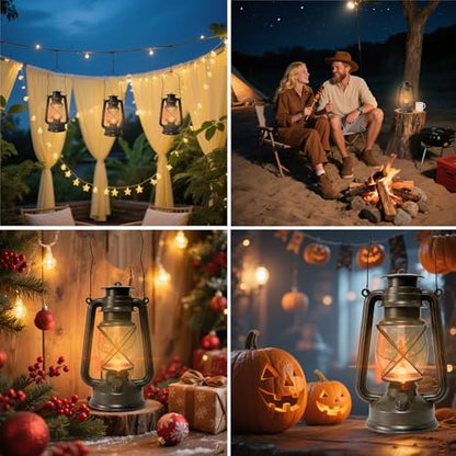 2 Pack LED Vintage Lantern Battery Powered Lanterns with Flame Wick Waterproof Camping Lamp Vintage LED Flame Lamp Hanging Lantern Lights Landscape Patio Garden Pathway Decor for Indoor (2 Count)
