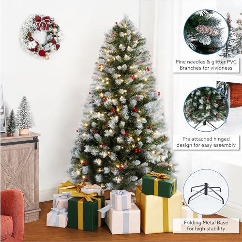Vancouver 7.5ft Frosted Prelit Artificial Christmas Tree with Pine Cones