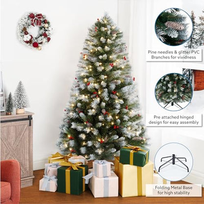 Vancouver 7.5ft Frosted Prelit Artificial Christmas Tree with Pine Cones