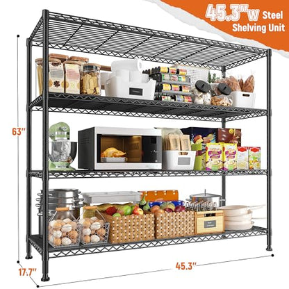 4 Tier Storage Shelves 45.3''W Wire Shelving Unit for Garage (2 Count)