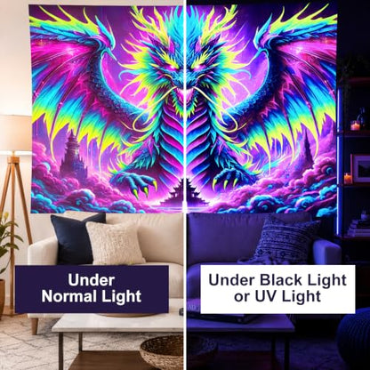 Blacklight Tapestry Fire Dragon Neon Decor 78 x 59 Inch