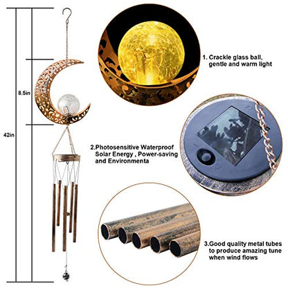 Moon Solar Lights Wind Chimes for Outside Gift for Women