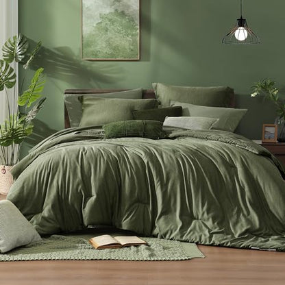 Twin XL Comforter Set Olive Green 5 Pieces Bed in a Bag for Dorm