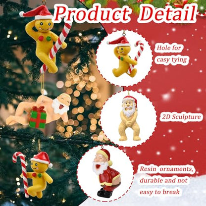 10 Pcs Christmas Hanging Ornaments Acrylic Cute Santa Claus and Gingerbread Man Holding Cane Design 2D Hanging Ornament Funny Christmas Ornaments for Xmas Tree Decoration