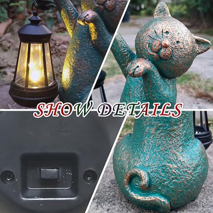 Cat Garden Statue Outdoor Décor with Solar Lights Lantern