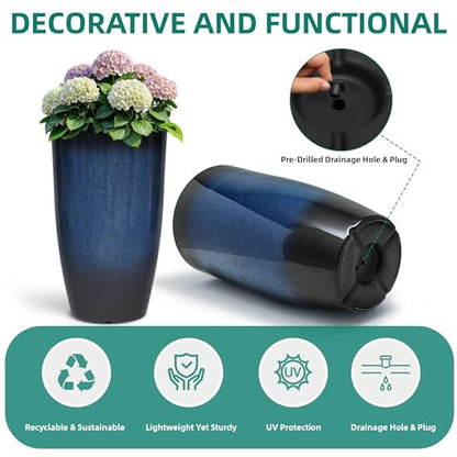 Autodaya 24" Large Tall Outdoor Planters Set of 2 (2 Count)