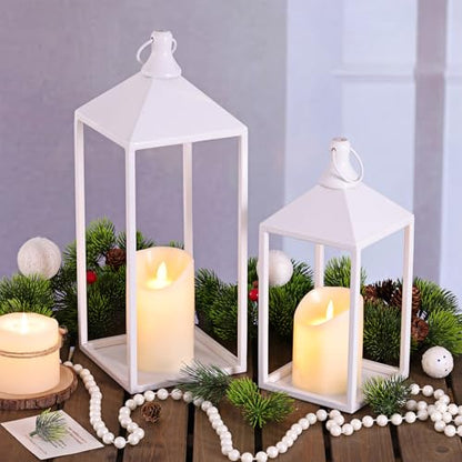2 Pcs Wedding Lanterns Decorative with Candles White Farmhouse Lanterns (2 Count)