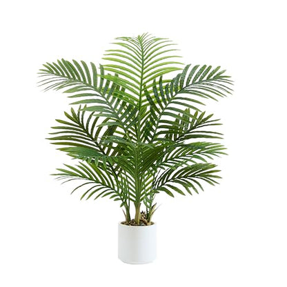 Artificial Palm Tree 3.5FT Tall Fake Tree with White Taper Planter & Pebbles