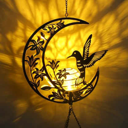 Solar Wind Chimes for Outside Hummingbird Gifts for Women Mom Grandma Sister Crackle Glass Ball Wind Chimes Solar Lights Outdoor Decor for Garden Backyard Patio Yard Porch