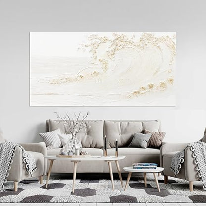 Canvas Wall Art Decor Modern Wall Art Pictures for Living Room Canvas Art Wall Decor Modern White Wall Art Prints Silent Waves Large White Artwork for Walls Bedroom Office Kitchen Wall Decor 24" X 48"