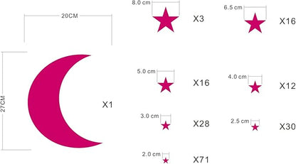 Moon and Stars Wall Decal Vinyl Sticker for Kids Boy Girls Baby Room Decoration Good Night Nursery Wall Decor Home House Bedroom Design YMX16 (Blush)