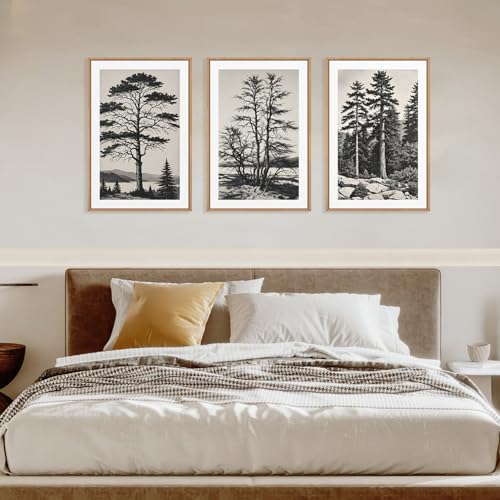 Large Vintage Sketch Tree Framed Wall Art Set