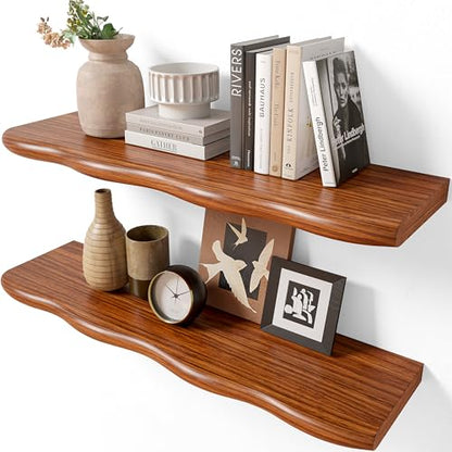 24inch Walnut Finished Floating Shelves for Wall (2 Count)