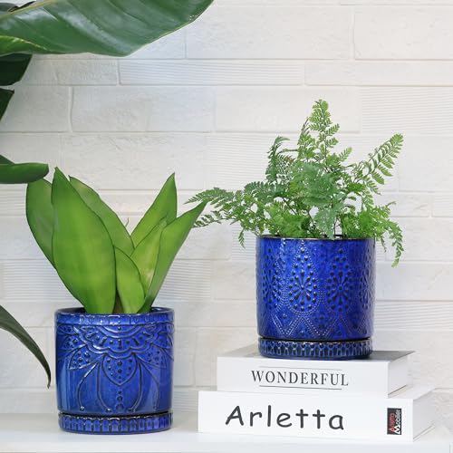 Ceramic Pots for Indoor Plants with Drainage Holes and Saucers (2 Count)