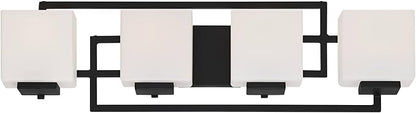 Possini Euro Design Modern Wall Light Black Hardwire 29" 4-Light Fixture Opal