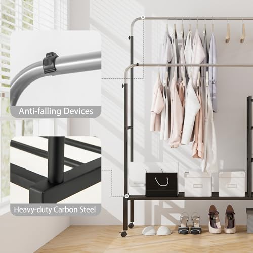 Rolling Double Rods Garment Rack
