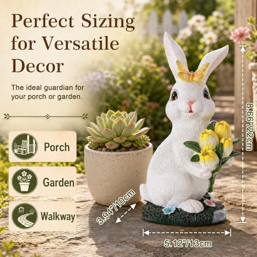 Solar Rabbit Statue Waterproof LED Flower Bouquet Garden Decor