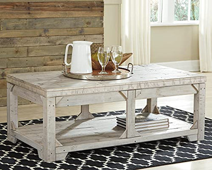 Fregine Farmhouse Rectangular Lift Top Coffee Table with Floor Shelf