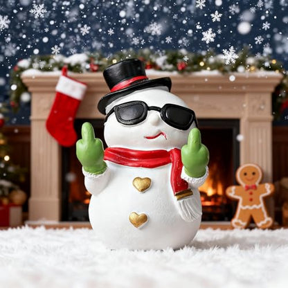 Snowman Figurines Christmas Artificial Stone Decor Cute Finger Statue Decorations Cool Funny Snowman Tabletop Ornaments Winter Xmas Porch Office Desk Decor Supplies