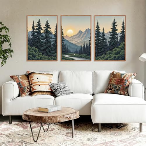 Boho Mountain Sun Forest Framed Canvas Wall Art