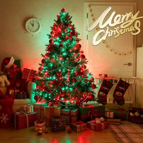 Christmas Lights 25FT 100 Count Incandescent Bulbs Red and Green Mini Lights with Green Wire for Christmas Tree