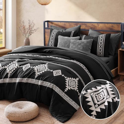 Embroidery Oversized Queen Comforter Set 7 Pieces Bed in a Bag