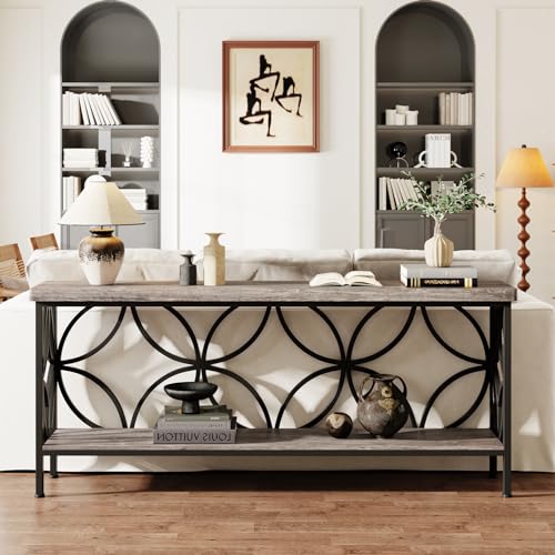 Sofa Table 70.9 Inch Industrial Behind Couch Table with Storage Shelves