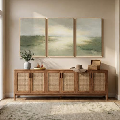 Large Framed Sage Green Abstract Landscape Wall Art for Living Room (3 Count)