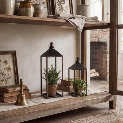 17" 13" Vintage Farmhouse Decorative Lanterns Indoor Outdoor with Candles (24 Count)