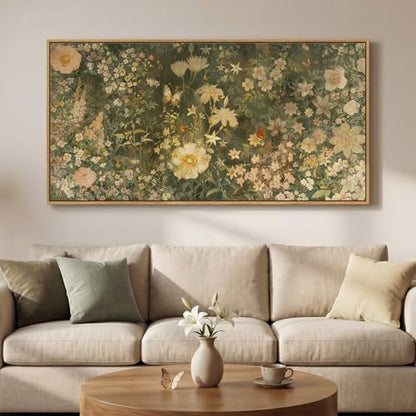 Large Framed Vintage Floral Botanical Wall Art for Living Room