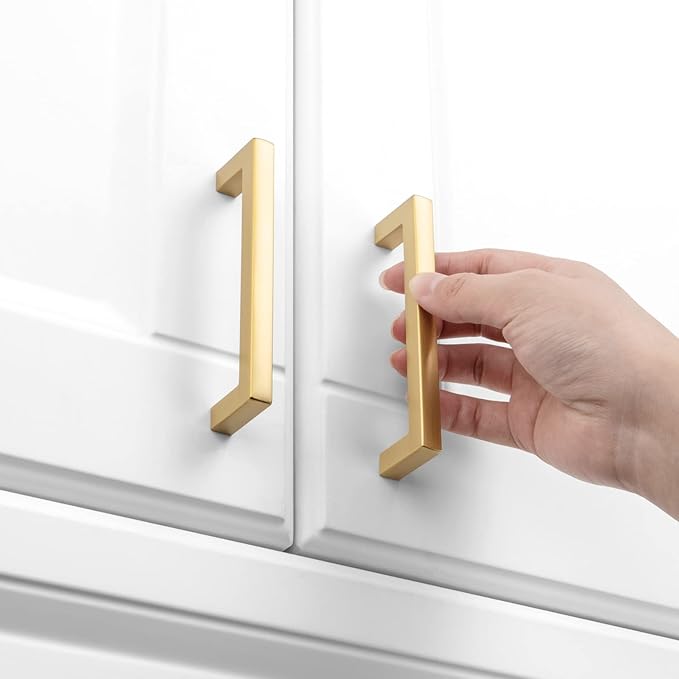 KOOFIZO 20-Pack Solid Square Bar Cabinet Handle - Brushed Gold Furniture Pull, 3 Inch/76mm Screwhole Distance for Kitchen Cupboard Door, Bedroom Dresser Drawer, Bathroom Wardrobe Hardware