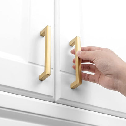 KOOFIZO 20-Pack Solid Square Bar Cabinet Handle - Brushed Gold Furniture Pull, 3 Inch/76mm Screwhole Distance for Kitchen Cupboard Door, Bedroom Dresser Drawer, Bathroom Wardrobe Hardware