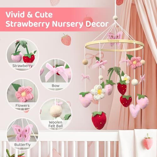 Strawberry Baby Crib Mobile for Girls Pink Bow Nursery Decor