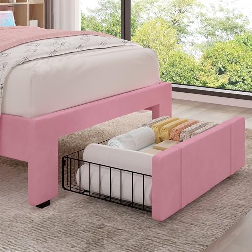 Twin Size Upholstered Bed Frame with Drawer and Headboard