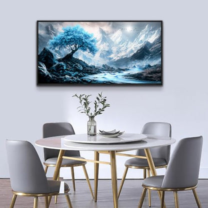 Large Black Framed Wall Decor For Living Room Canvas Wall Art For Office Modern Wall Decorations For Bedroom Blue Tree Landscape Paintings Aesthetic Pictures Artwork Home Decor 24x48 In