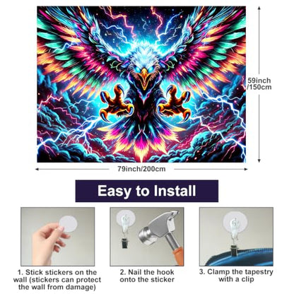 Blacklight Tapestry Hawk Eagle Room Wall Art 78 x 59 Inch