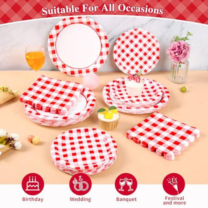 175Pcs Red Gingham Plates (175 Count)