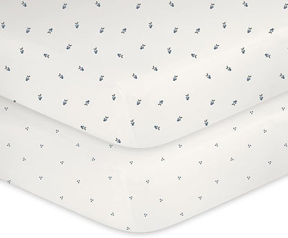 Ely's & Co. Patent Pending Waterproof Changing Pad Cover Sheets, 100% Cotton with Waterproof Lining – 2 Pack Fitted Cradle Sheet Set, Berry and Cluster Dot (Blue) 34” x 17”