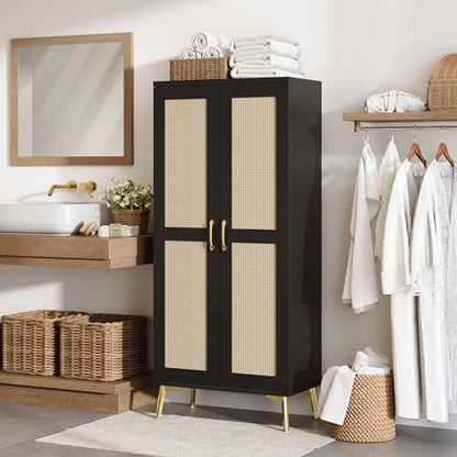 Tall Bathroom Storage Cabinet 57" Rattan Pantry Cabinet