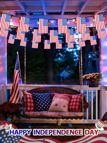 4th of July Decorations 2 Pack 100 LED Solar American Flag Lights Outdoor (2 Count)
